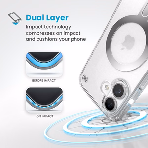 Speck Presidio Perfect-Clear dėklas su MagSafe ir ClickLock, skirtas iPhone 16, „Clear/Chrome“