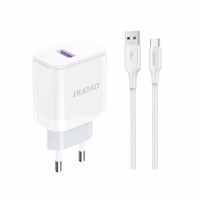Dudao A20EU USB-A 18W sieninis įkroviklis - baltas + USB-A - USB-C kabelis
