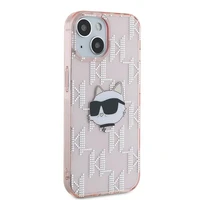 Karl Lagerfeld IML Choupette galvos ir monogramos dėklas iPhone 14 / 15 / 13 - rožinė