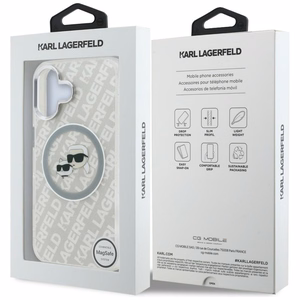 Karl Lagerfeld IML Glitter Karl & Choupette Heads Logo MagSafe dėklas iPhone 16 - pilkas