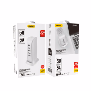 Dudao 5x USB įkroviklis su įmontuotu ES maitinimo kabeliu baltas (A5EU)