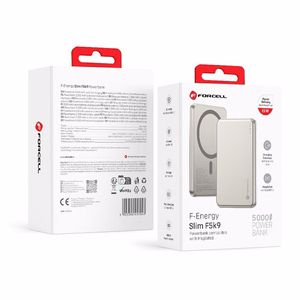 Forcell F-Energy Slim F5K9 išorinė baterija, suderinama su MagSafe, 5000 mAh, 15 W, QC 4.0, PD 3.0, Cloud Dancer