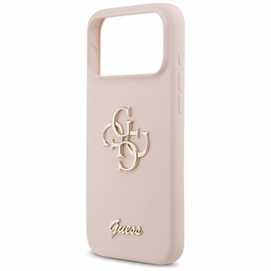 Guess Silikoninis didelis 4G užrašas dėklas iPhone 17 Pro Max - rožinis