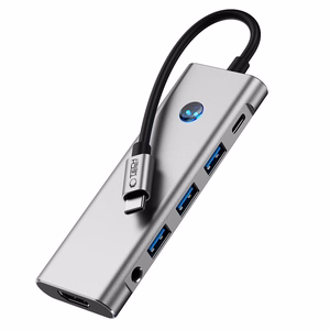 Tech-Protect HB04 HUB adapteris 9in1 USB-C + USB2.0 + USB3.0 + HDMI 4K 60Hz + SD / TF + PD100W + AV3.5 - pilkas