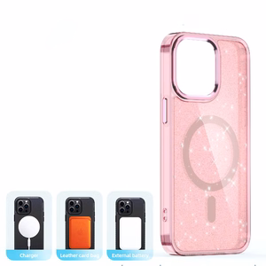 Blizgus dėklas MagSafe iPhone 16 Pro Max - rožinis su blizgučiais