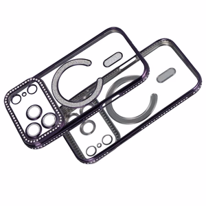 Bling Magsafe violetinis dėklas telefonui iPhone 17 Pro