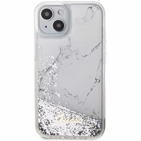 Guess Liquid Glitter Marble dėklas telefonui iPhone 14 - baltas