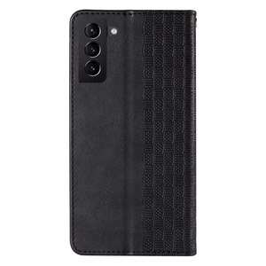 Magnetinis dėklas telefonui Samsung Galaxy S22+ (S22 Plus) su dirželiu, pinigine ir mažu pakabuku - juodas