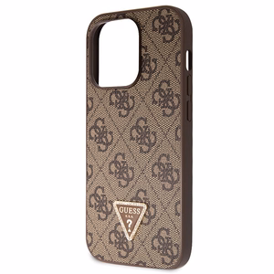Guess GUHCP14LP4TDSCPW dėklas iPhone 14 Pro - rudas kryžminis 4G metalinis logotipas