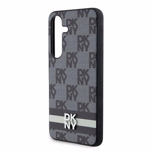 DKNY Leather Checkered Mono Pattern & Printed Stripes Чехол для Samsung Galaxy S24 - чёрный