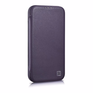 iCarer CE Premium odinis folio dėklas iPhone 14 Plus magnetinis atverčiamas odinis folio dėklas MagSafe tamsiai violetinė