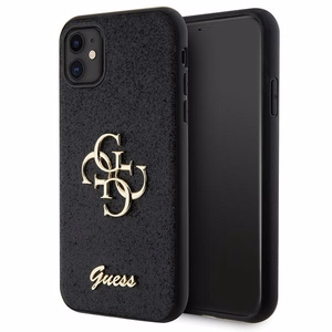 Guess GUHCN61HG4SGK dėklas iPhone 11 / Xr - juodas blizgus užrašas Didelis 4G