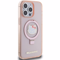Hello Kitty žiedinis stovas blizgus Electrop Logo magnetinis dėklas telefonui iPhone 15 Pro Max - rožinis