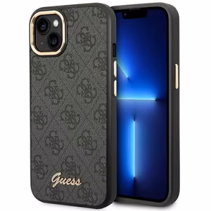Guess GUHCP14SHG4SHK iPhone 14 6.1 "juodas / juodas kietas dėklas 4G Vintage Gold Logo