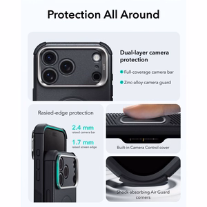 ESR Cyber Tough Kickstand MagSafe dėklas, skirtas iPhone 18 Pro / 17 Pro, juodas