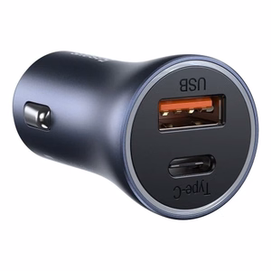 Baseus Golden Contactor Pro greitas automobilinis įkroviklis USB Type C / USB 40 W Power Delivery 3.0 Quick Charge 4+ SCP FCP AFC + USB Type C kabelis - Lightning pilkas (TZCCJD-B0G)