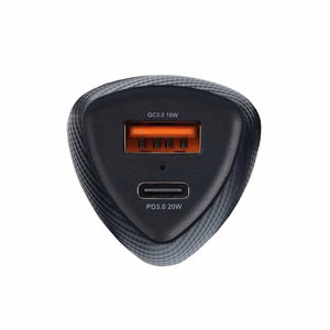 FORCELL F-ENERGY Carbon CC50-1A1C automobilinis įkroviklis Type C + USB A PD QC3.0 3A 38W juodas