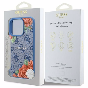 Guess 4G gėlių rašto Magnetinis dėklas iPhone 16 Pro - mėlynas