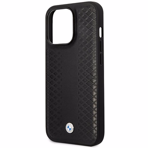 Dėklas telefonui BMW BMHMP14X22RFGK iPhone 14 Pro Max 6.7 - juodas odinis diamantinio rašto MagSafe