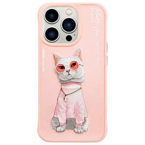 Nimmy Glasses Šaunus katės dėklas telefonui iPhone 15 Pro Max - rožinis