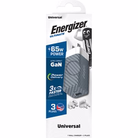 Energizer Ultimate - Multiplug EU / UK / US GaN USB-C & USB-A 65W PD mains įkroviklis (sidabrinis)