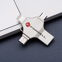 FORCELL F-DATA atmintukas Metal Quad 16GB USB3.2 Gen 1 (USB A / Type C / Lightning / Micro USB) sidabrinis