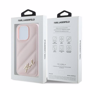 Karl Lagerfeld Diagonal Quilted Script dėklas telefonui iPhone 14 Pro Max - rožinis