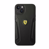 Dėklas telefonui Ferrari FEHCP14MRBUK iPhone 14 Plus 6.7 juodas odinis šonų įspaudas
