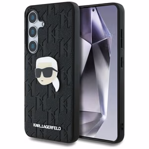Dėklas Karl Lagerfeld Odinis Monogram Pin Logo Karl Head Samsung Galaxy S25 juodas