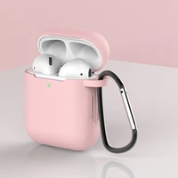 Dėklas AirPods 2 / AirPods 1 silikoninis minkštas ausinių dėklas + Raktų pakabukas karabino pakabukas rožinė (Dėklas D)