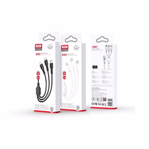 XO laidas NB230 3-in-1 USB - Lightning + USB-C + microUSB 1,0m 2,4A, baltas