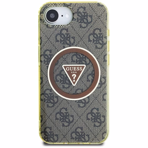Guess IML Metal Glitter 4G Circle Triangle Magnetinis dėklas telefonui iPhone 16e - rudas