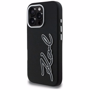 Karl Lagerfeld FW Grained Signature Logo Dėklas iPhone 16 Pro - juodas
