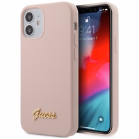 Guess GUHCP12SLSLMGLP iPhone 12 mini 5.4" šviesiai rožinis/šviesiai rožinis kietas dėklas Silikoninis užrašas Auksinis logotipas