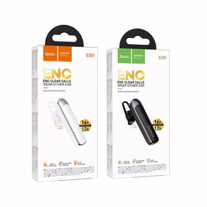 Hoco E201 belaidė monofoninė ausinė su mikrofonu, ENC, Bluetooth 6.0, 130 mAh, balta