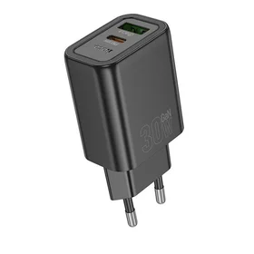 Įkroviklis telefonui Hoco USB A + USB C QC3.0 PD 3A 30W N63 juodas
