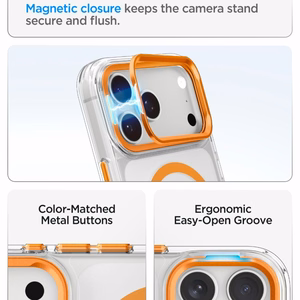 Spigen Ultra Hybrid Optik S MagSafe dėklas iPhone 18 Pro / 17 Pro, skaidrus oranžinis