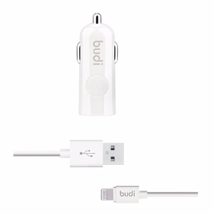 Budi BD062L automobilinis įkroviklis su 1 USB-A jungtimi, su LED indikatoriumi, su Lightning laidu