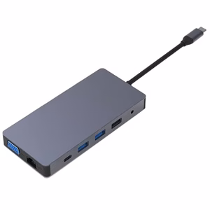 Adapteris USB Type-C – 2x HDMI, VGA, LAN, 3x USB Type-A, SD, TF, USB Type-C PD100W, Aux