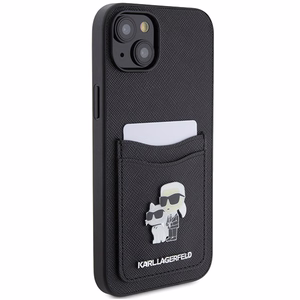 Karl Lagerfeld Saffiano Cardslot Karl&Choupette Metal Pin Dėklas telefonui iPhone 15 - juodas