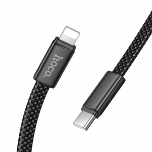 Plokščias kabelis USB C į Lightning Hoco PD 30W 1 m X125 juodas