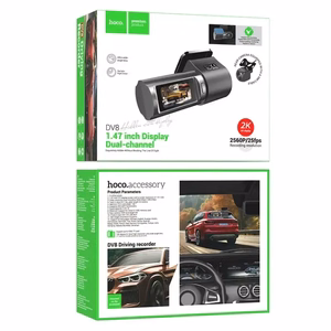 Automobilinė kamera Hoco su ekranu 1,47" 2K + galinė kamera 720P/25fps DV8 juoda