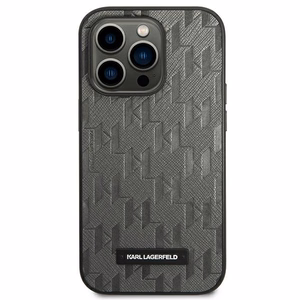 Karl Lagerfeld Saffiano Mono Metalinis Logotipas iPhone 14 Pro Max 6.7" Dėklas - pilka