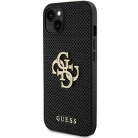 Guess Odinis perforuotas 4G Blizgantis logotipas dėklas iPhone 15 - juodas