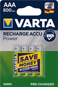 VARTA HR03 AAA Recharge Accu Power 800 mAh 56703 Įkrovimo tikslumas 4 vnt Žalia
