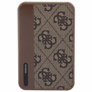 Guess Išorinė baterija 15W GUPB5LP4GEGW 5000mAh ruda/ruda 4G Odinis Metalinis Logotipas