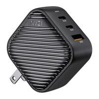 INVZI GanHub 2x USB-C + USB wall įkroviklis, 65W, EU/UK/AU/US (juodas)