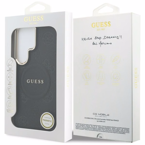 Guess Saffiano Peony Embossed Ring MagSafe dėklas Samsung Galaxy S26 Ultra juodas