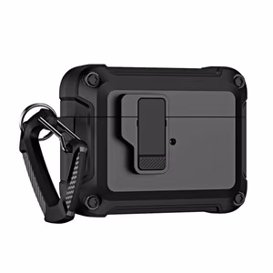 Airpods 4 Pro šarvuotas dėklas su karabinu - juodas