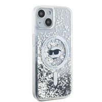 Karl Lagerfeld Skystas blizgutis Choupette Head Magnetinis dėklas telefonui iPhone 15 Plus / 14 Plus – permatomas